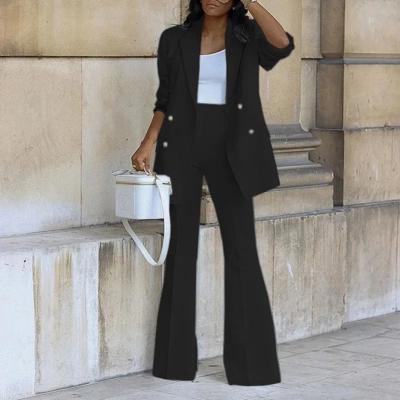 Women's Co Ord Set | Double-Breasted Blazer & Flared Trousers