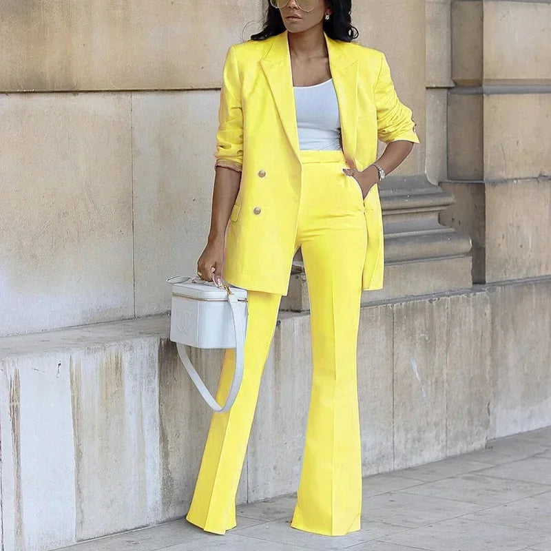 Women's Co Ord Set | Double-Breasted Blazer & Flared Trousers