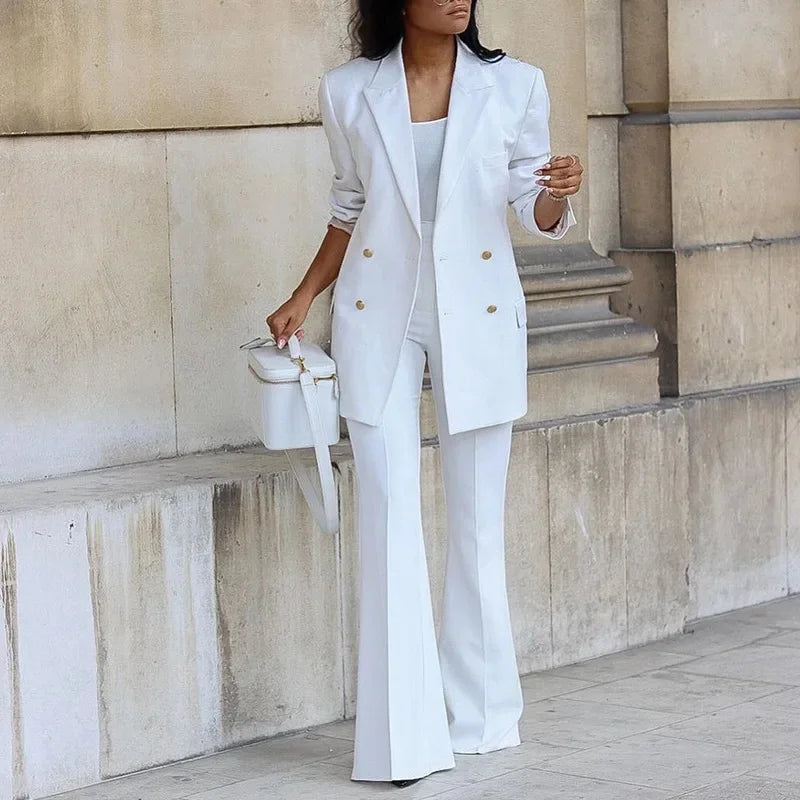 Women's Co Ord Set | Double-Breasted Blazer & Flared Trousers