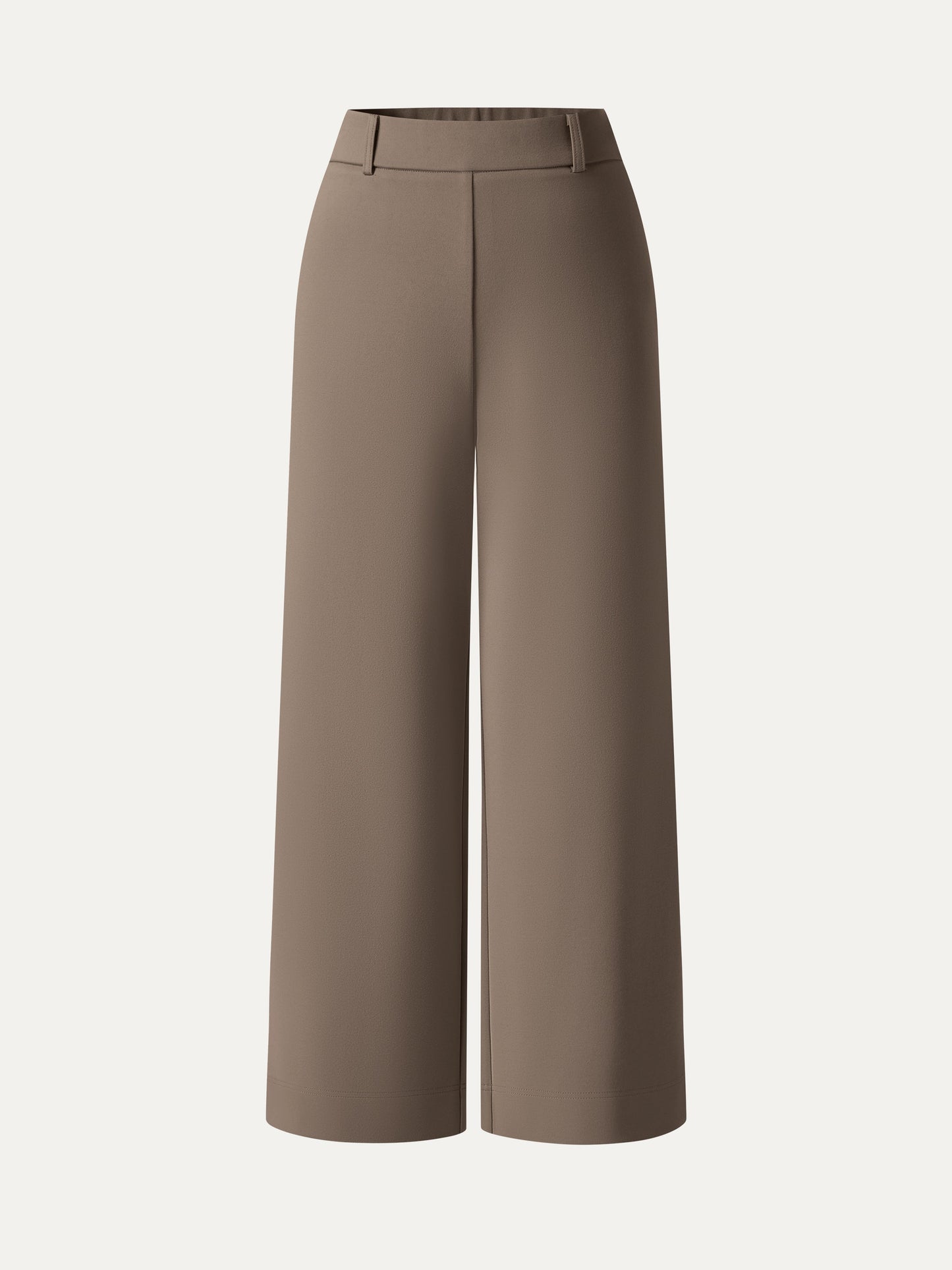 Not-See-Thru Mid Rise Cropped Wide Leg Pants with Pockets
