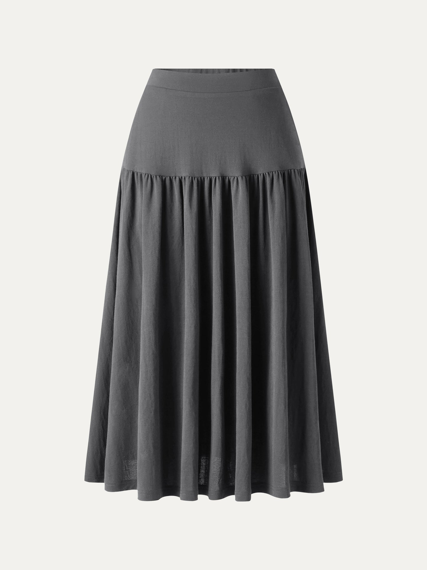Cotton-Linen Gathered Midi Skirt with Pockets