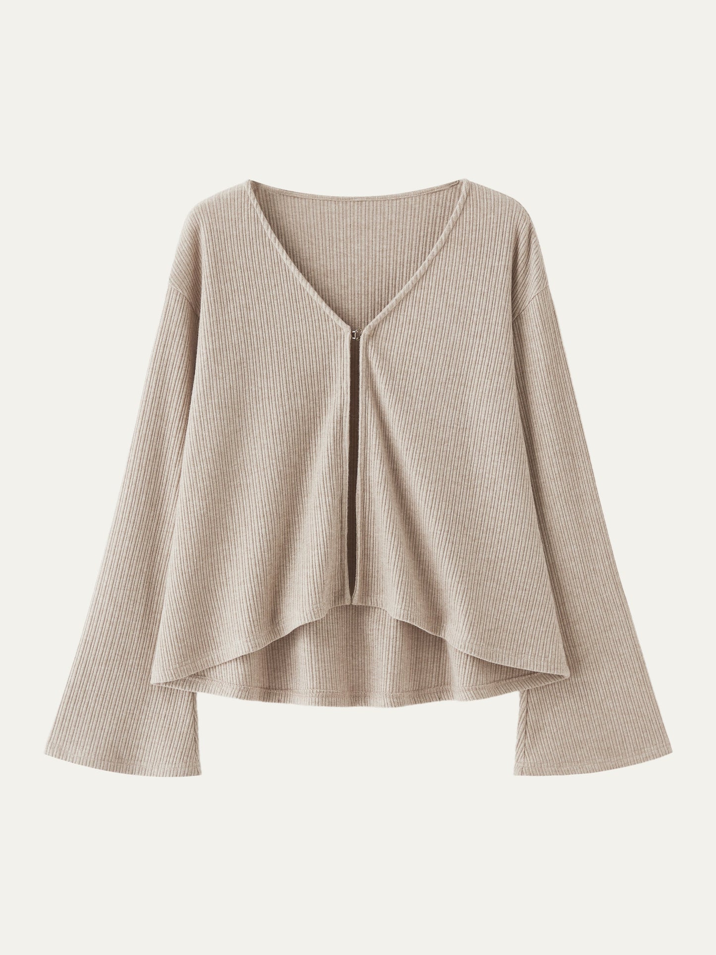 Cardigan a Collo a V con Maniche Svasate