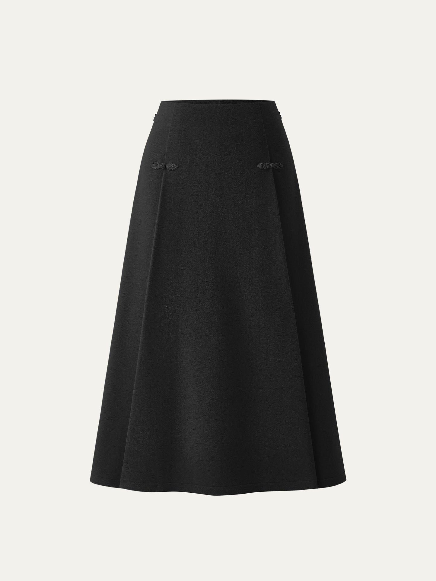 Wool-like Frog Button A-Line Midi Skirt Limited Edition