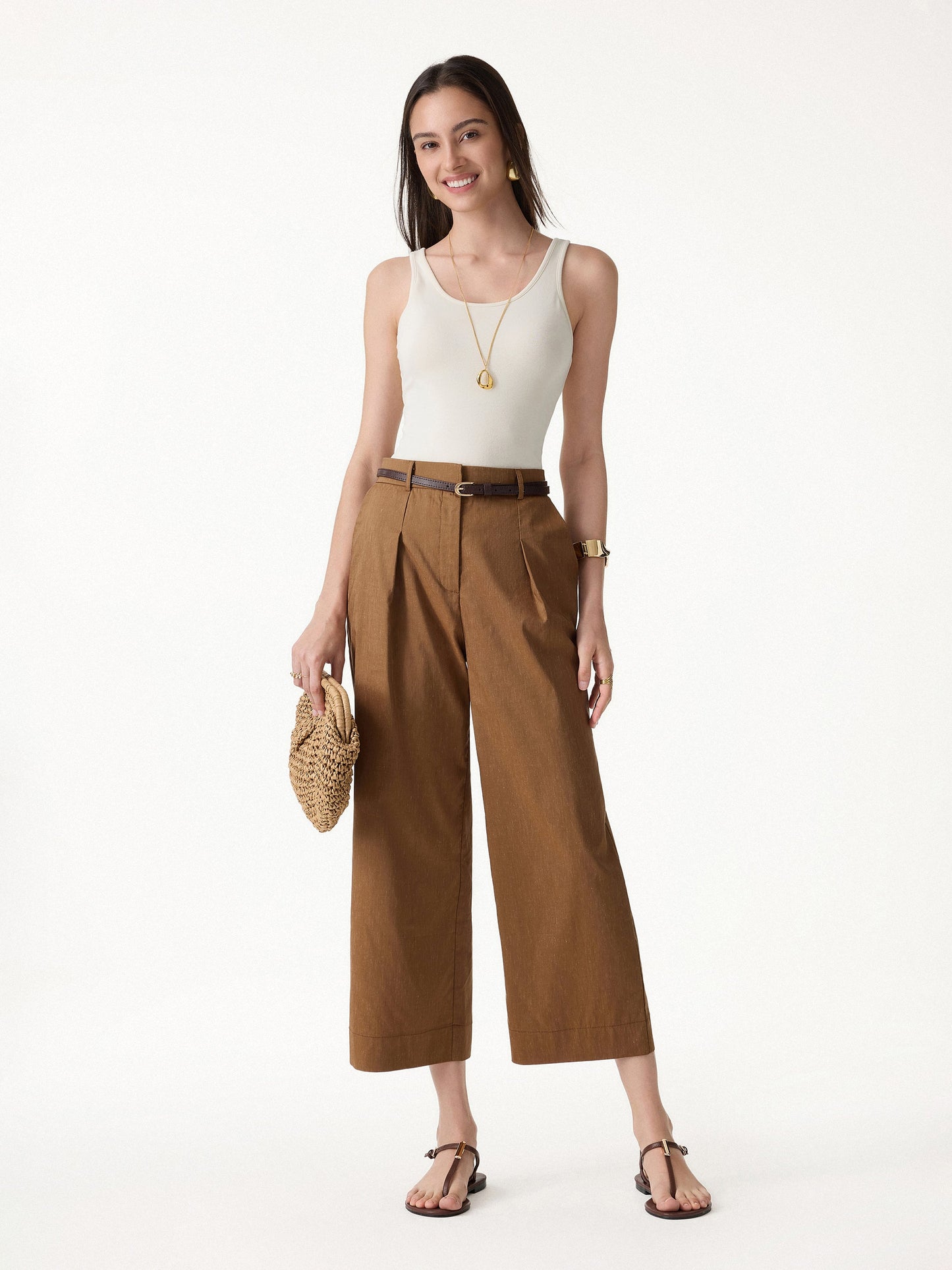 Linen Cropped Wide Leg Pants