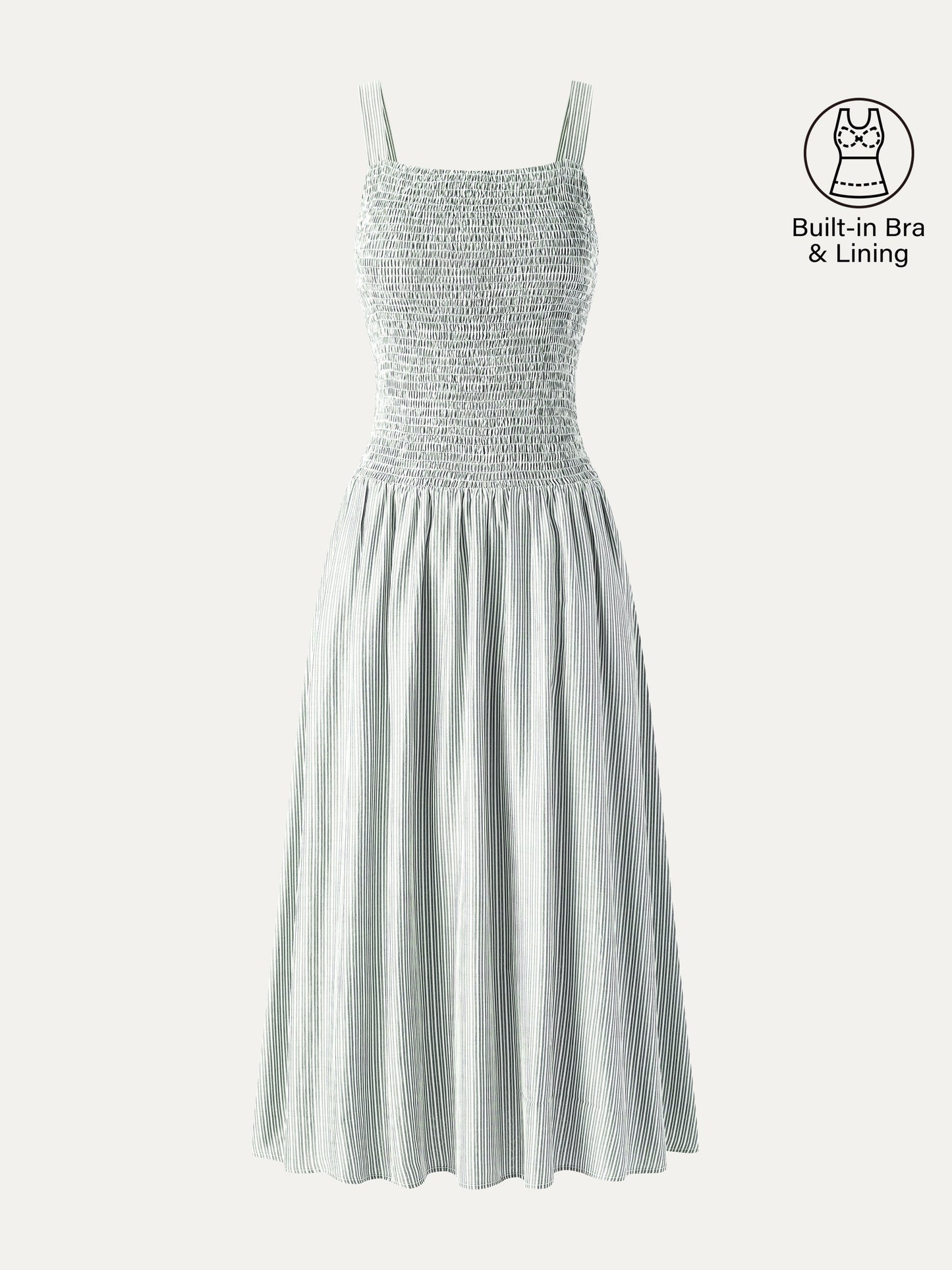 Striped Poplin Square Neck Smocked Midi Bra Dress