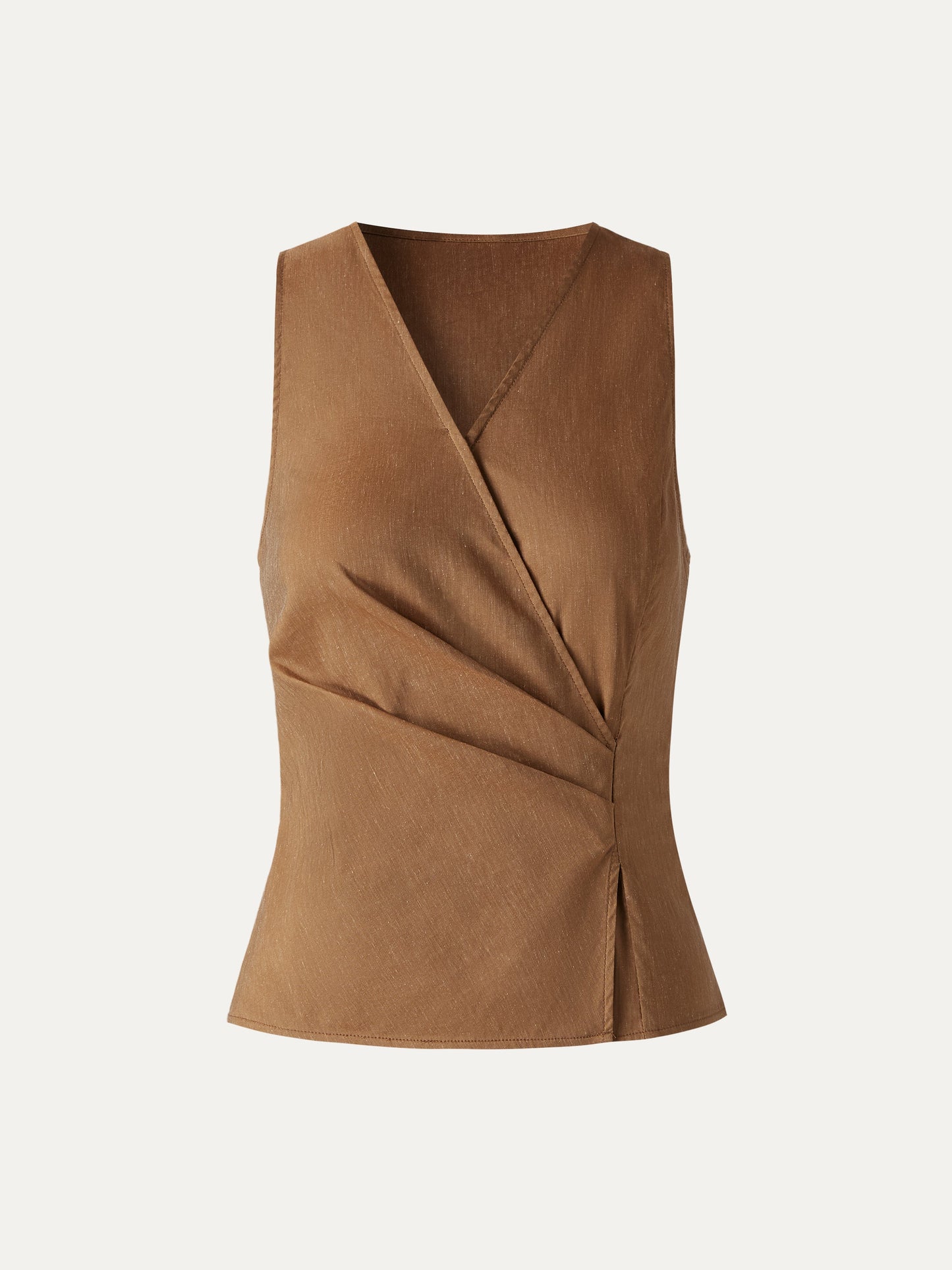 Linen Blend Surplice Top with Side Twist