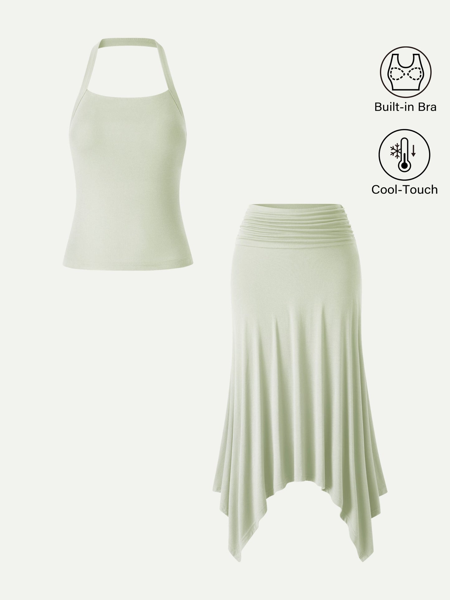 Set 2 Pezzi: Top Halter e Gonna con Orlo a Fazzoletto
