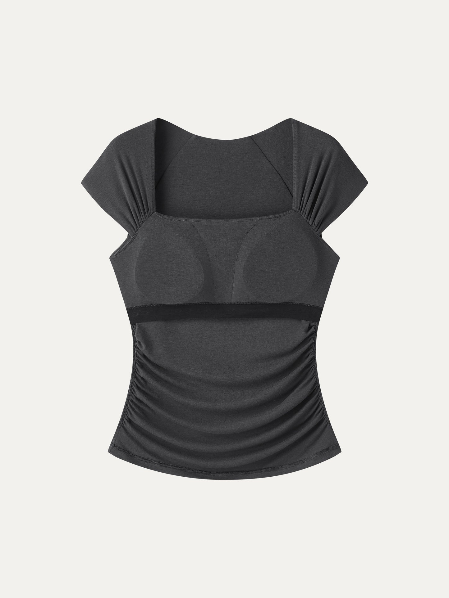 Cool-Touch Square Neck Cap Sleeve Ruched Bra Top