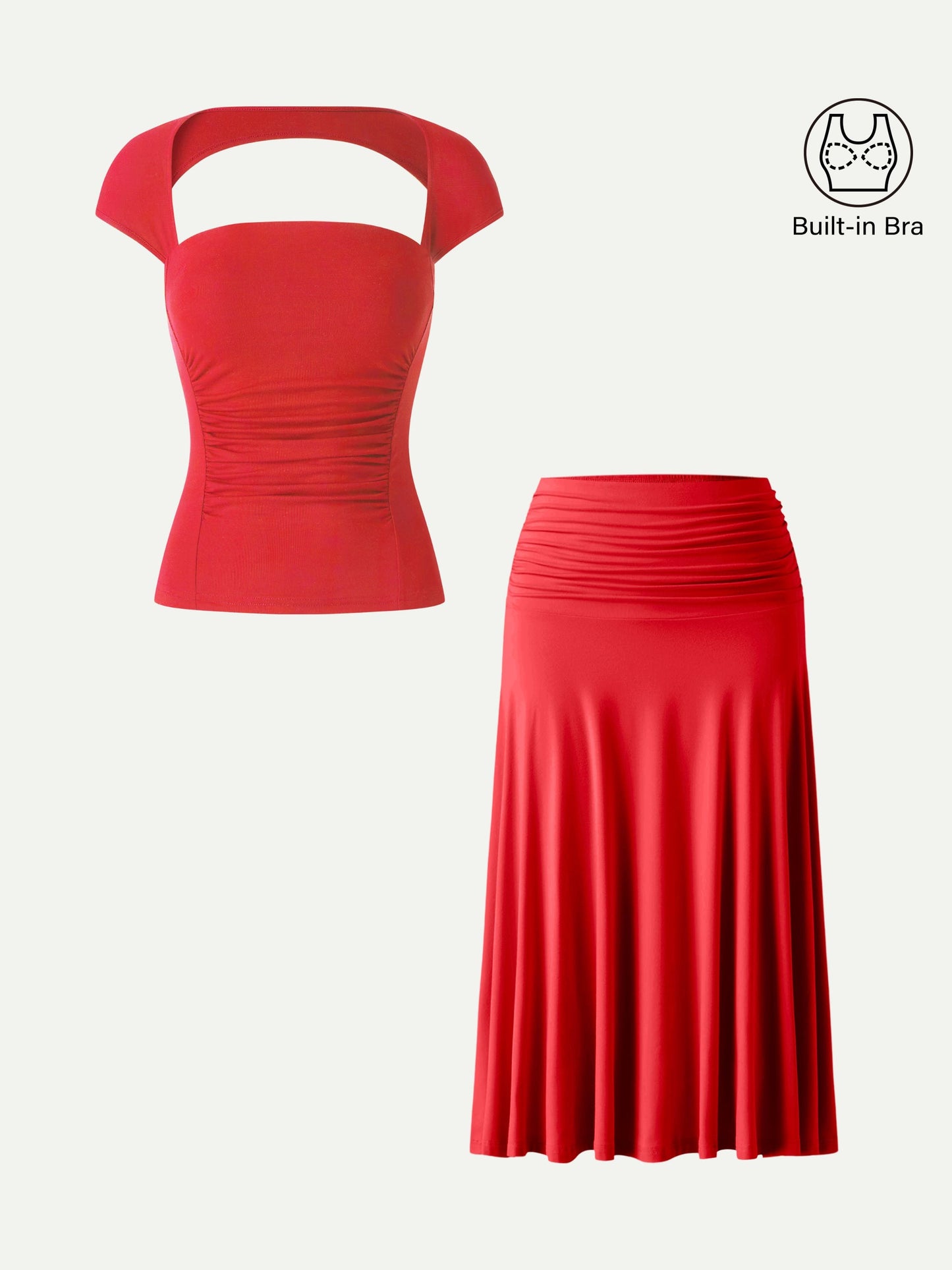 Set 2 Pezzi: Top Schiena Scoperta e Gonna Midi