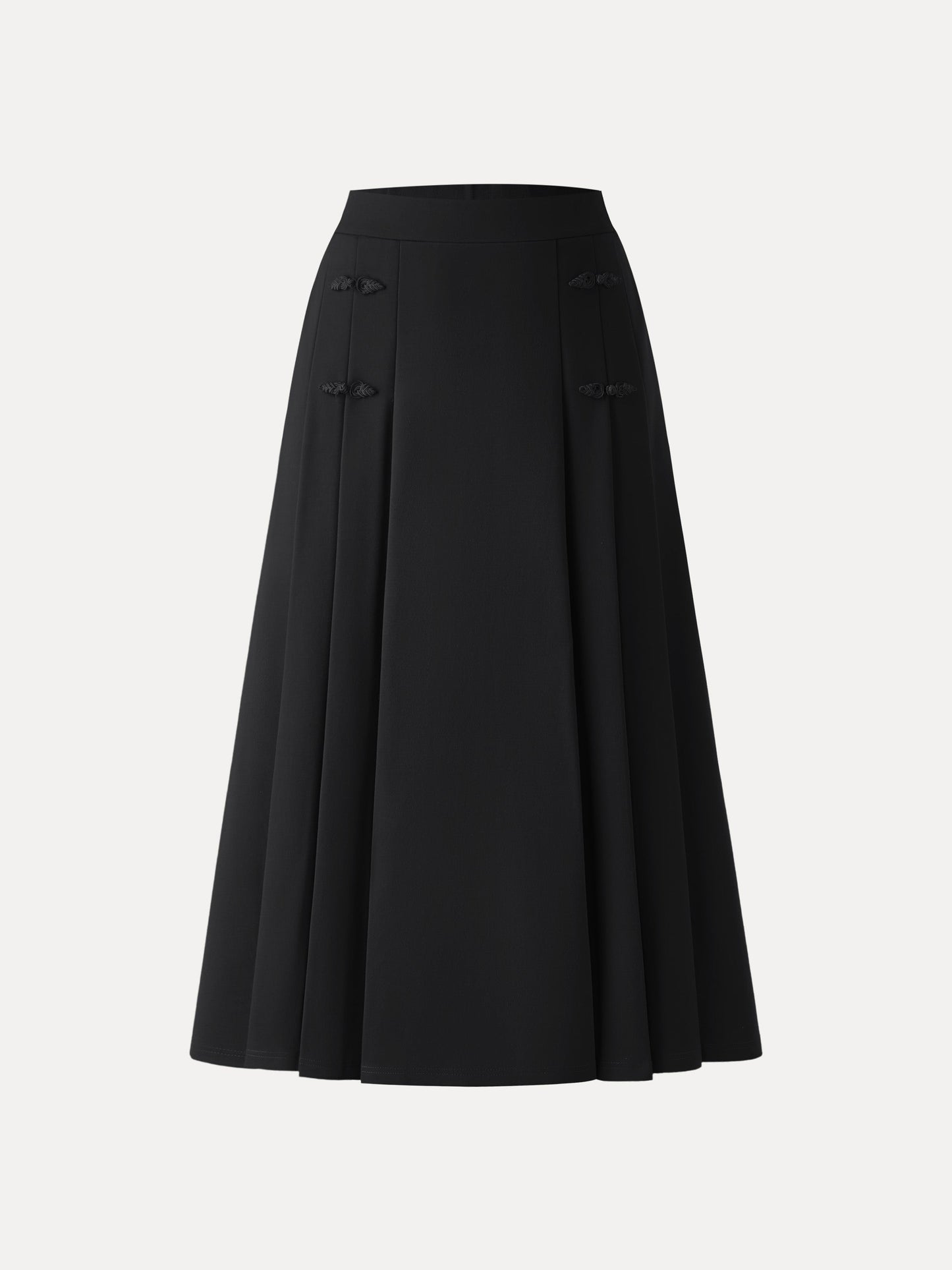 Pleated Frog Button Decor Midi A-line Skirt Limited Edition