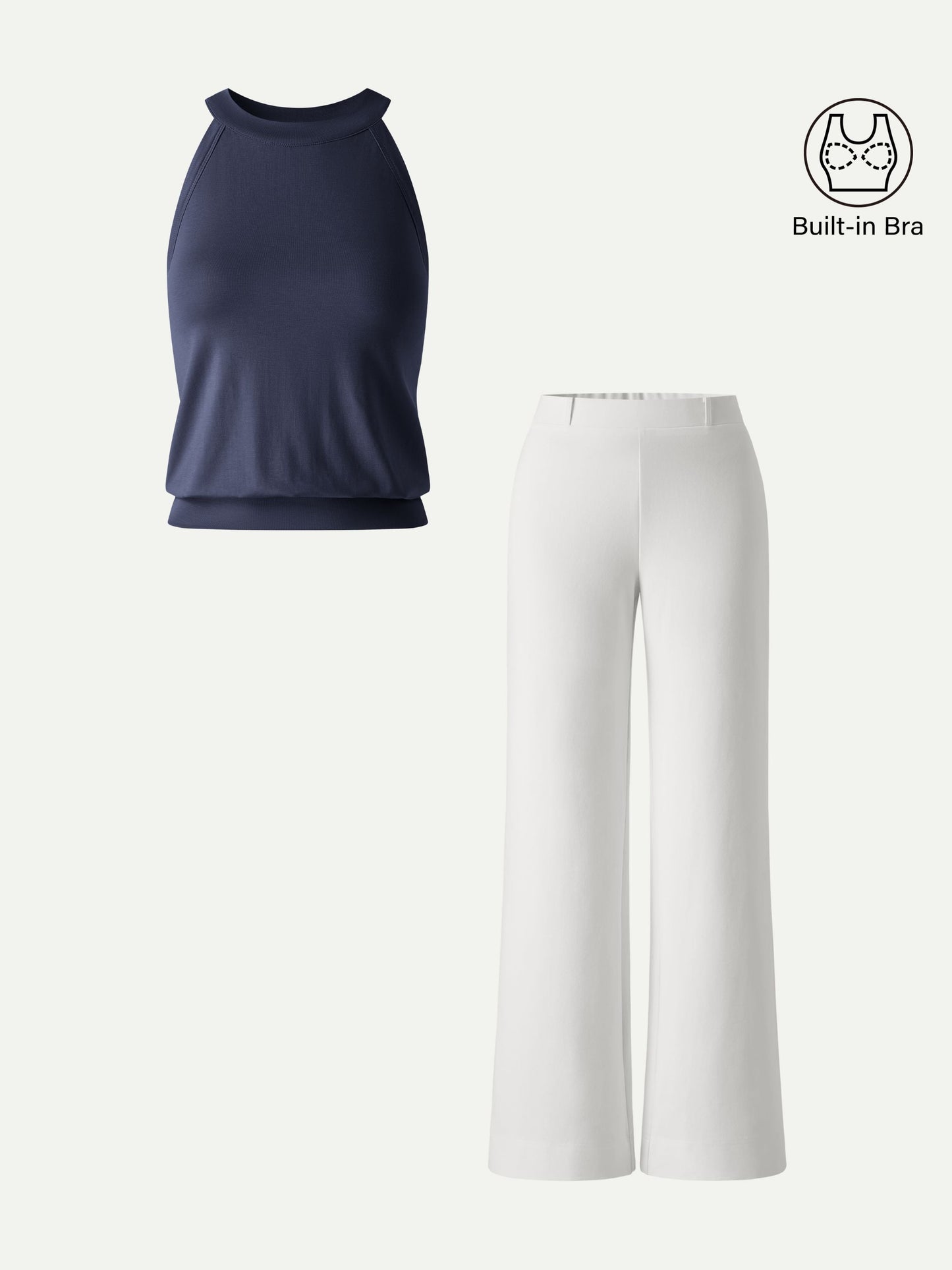 Set 2 Pezzi: Top Halter e Pantaloni a Gamba Larga con Tasche