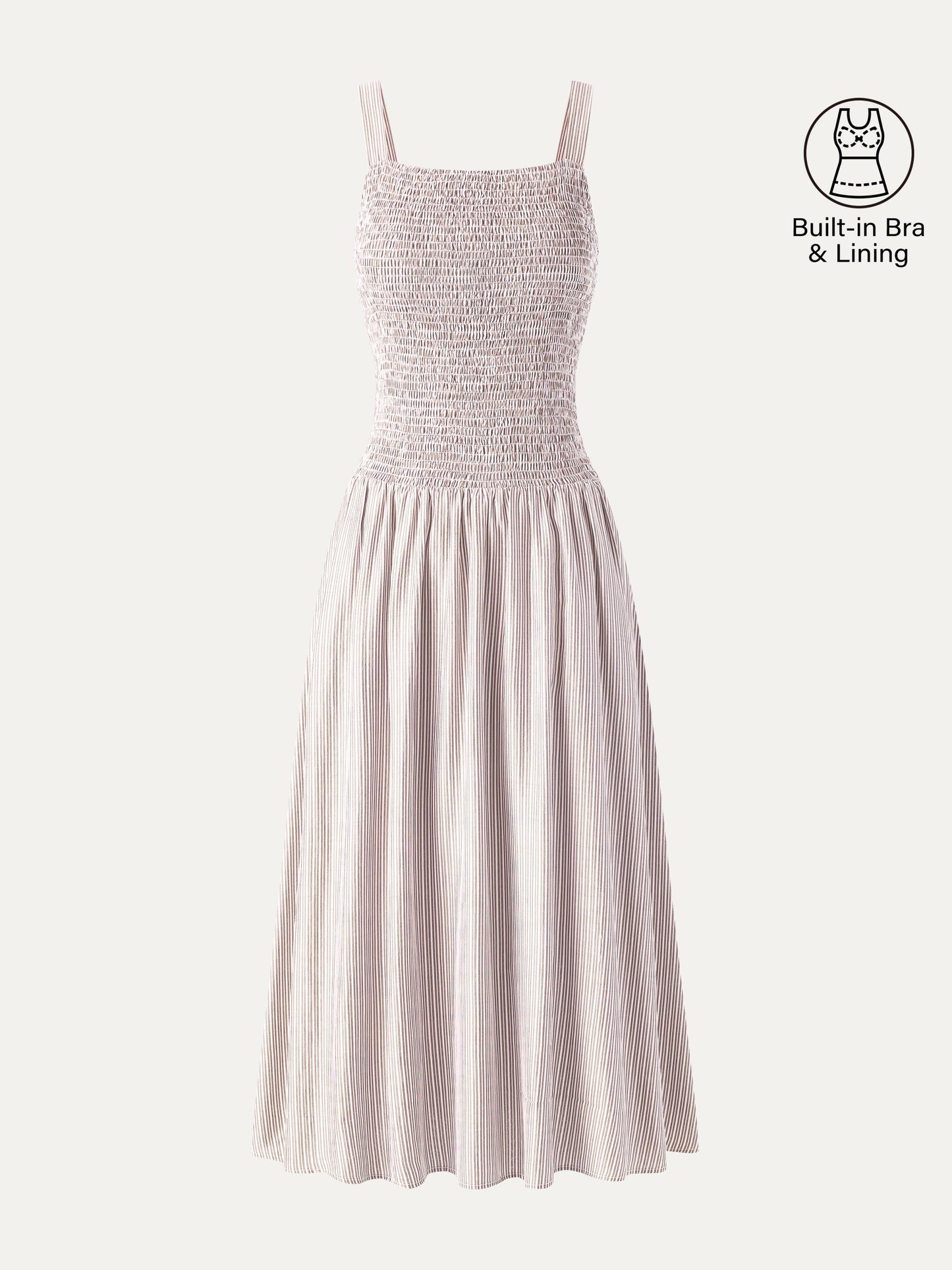 Striped Poplin Square Neck Smocked Midi Bra Dress
