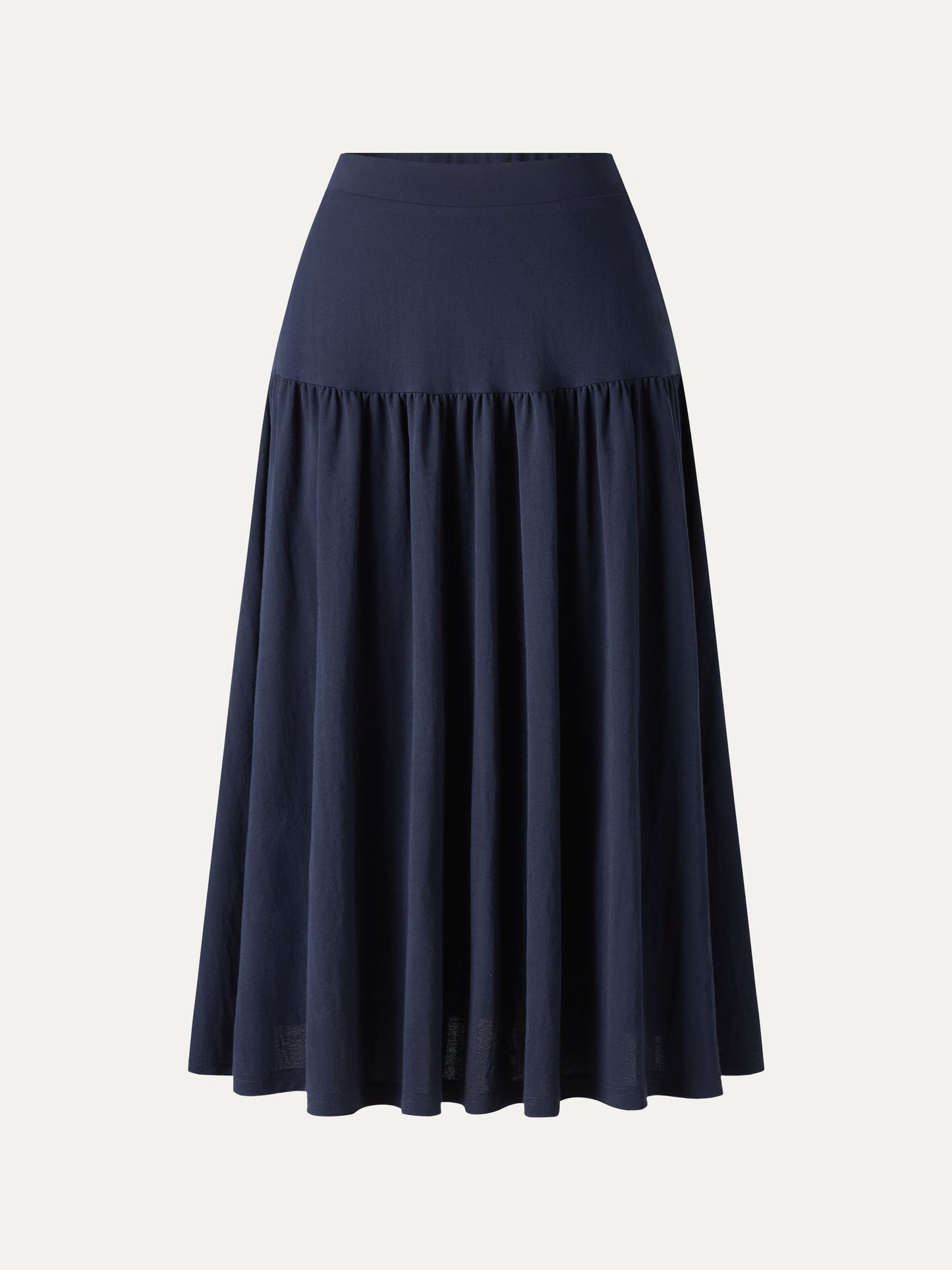Cotton-Linen Gathered Midi Skirt with Pockets