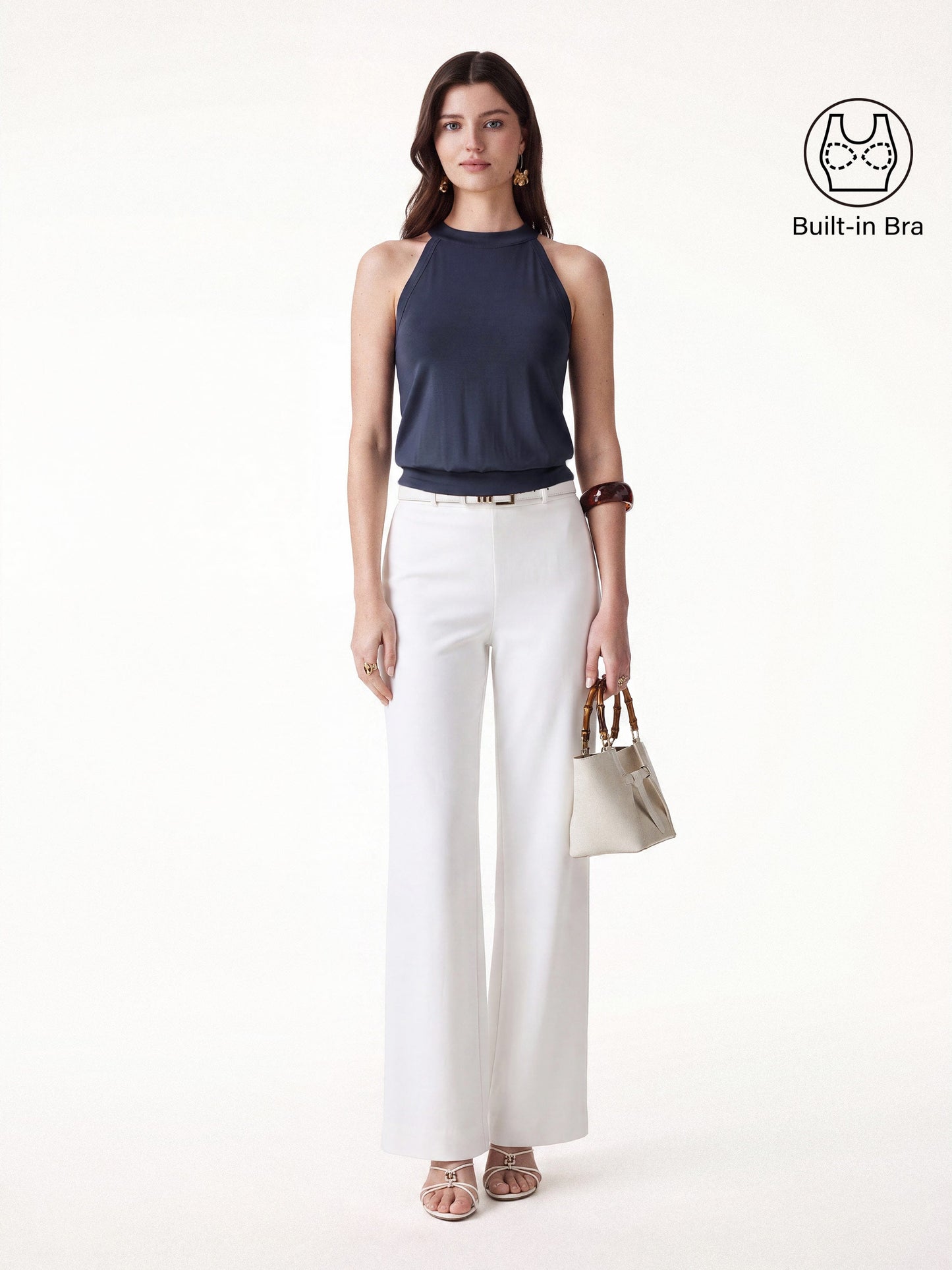 Set 2 Pezzi: Top Halter e Gonna Midi a Trapezio