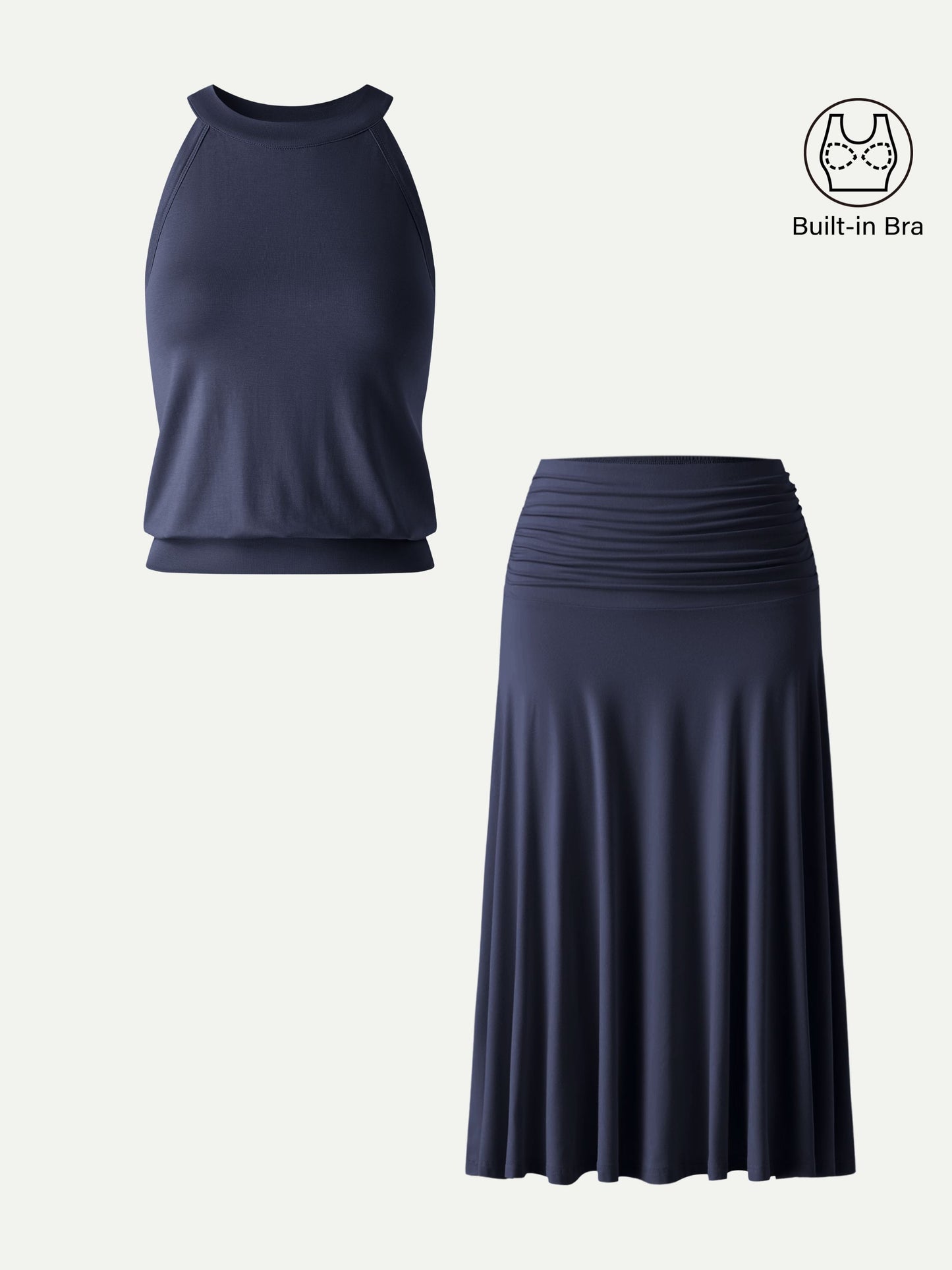Set 2 Pezzi: Top Halter e Gonna Midi a Trapezio