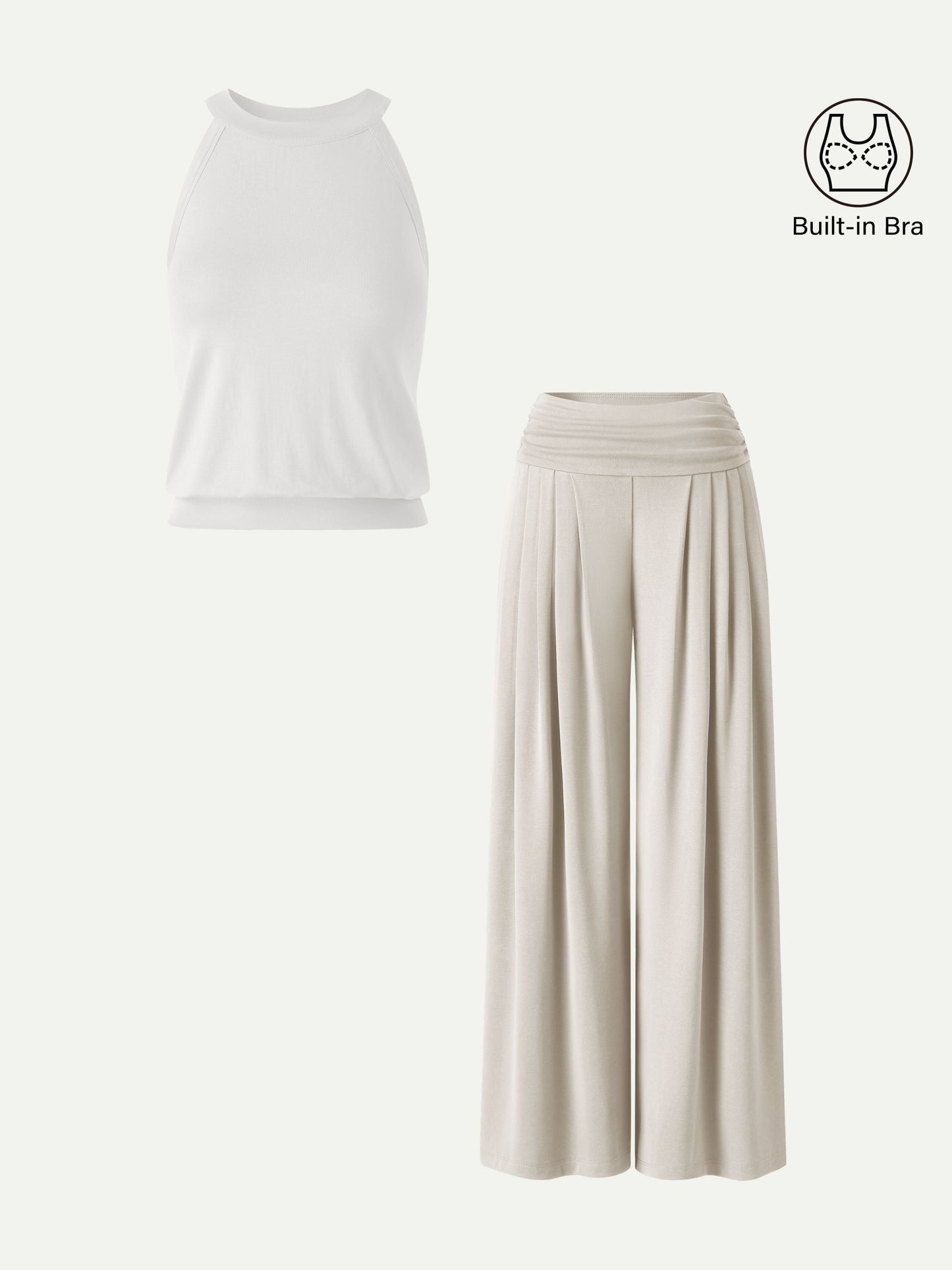 Set 2 Pezzi: Canotta Halter e Pantalone Arricciato